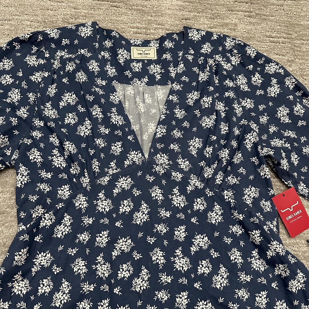 Kimes Ranch Dress Womens XXL Blue Georgina Floral V Neck Belted Western - Picture 2 of 16
